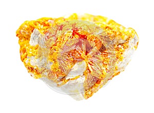 druse of Orpiment crystals on rock isolated