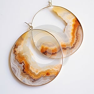 Druzy Hoop Earrings With Antiqued Orange Agate - Unique And Stylish