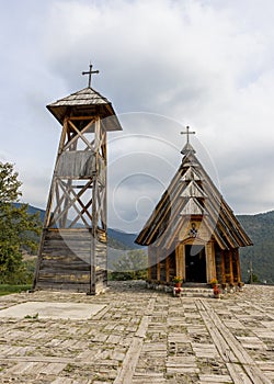 Drvengrad, Serbia- 18 September 2020: Wooden Church at Kustendorf, traditional village Drvengrad built by Emir Kusturica