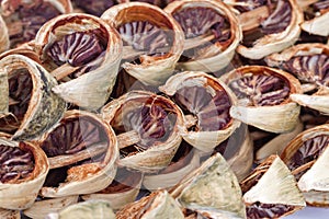Dry areca nut or betel nut or areca catechu ready for chewing