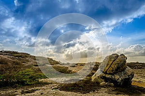 Dry and arid desert landscape in Aruba