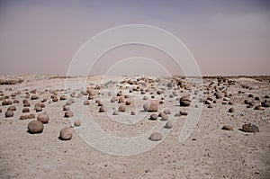 The dry arid desert landscape of the Moon Valley in Argentina