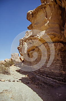 The dry arid desert landscape of the Moon Valley in Argentina