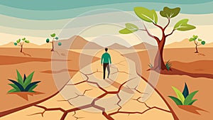 A dry barren landscape with cracked earth symbolizing the emptiness and numbness of depression. As the person progresses