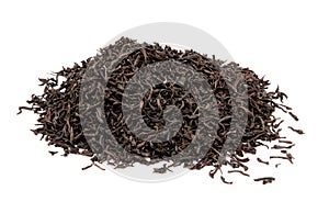 Dry black tea leaves isolated on a white