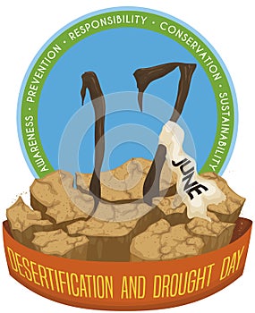 Dry Branches and Awareness Precepts for Desertification and Drought Day, Vector Illustration