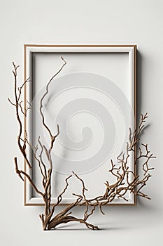 Dry branches of tree roots frame an empty frame. AI generated