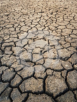 Dry and broken clay ground during drought season, concept of global warming problem. Cracked and barren soil texture background.