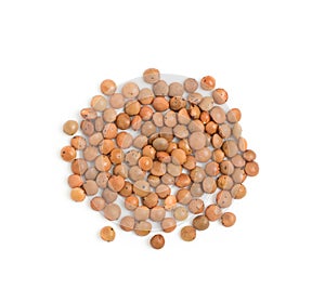 Dry brown lentils seeds or vegan protein source isolated