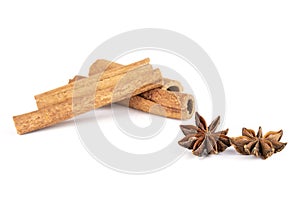 Dry brown star anise fruit isolated on white