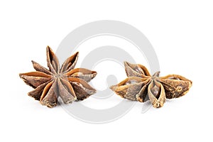 Dry brown star anise fruit isolated on white