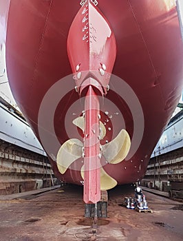 Dry-cargo ship in dry dock for repairs