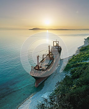 Dry cargo ship left on coast