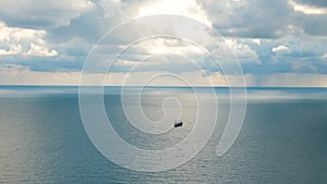 Dry cargo ship in the open sea.