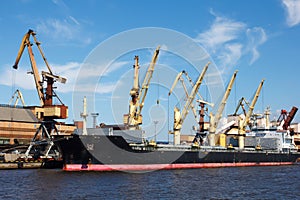 Dry cargo ship in port