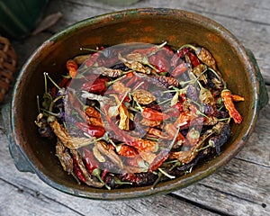 Dry chilly papers in a bowl