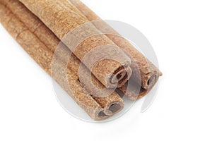Dry cinnamon sticks isolated white background macro