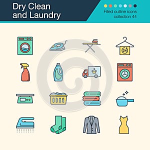 Dry Clean and Laundry icons. Filled outline design collection 54. For presentation, graphic design, mobile application, web