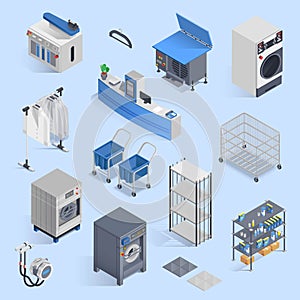 Dry Cleaning And Laundry Service Isometric Set