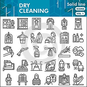 Dry cleaning line icon set, laundry symbols collection or sketches. Professional cleaning solid line with headline