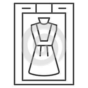 Dry cleaning machine with dress inside thin line icon, cleaning concept, laundry equipment vector sign on white