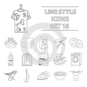 Dry cleaning set collection icons in outline style vector symbol