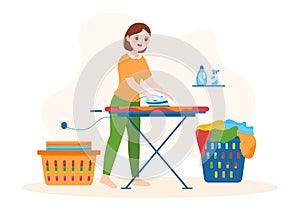 Dry Cleaning Store Service with Washing Machines, Dryers and Laundry for Clean Clothing in Flat Cartoon Illustration