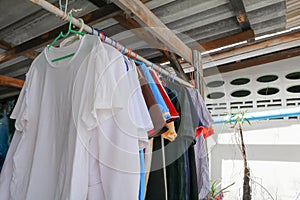 Dry cloths and T-Shirt, hang on the clothesline
