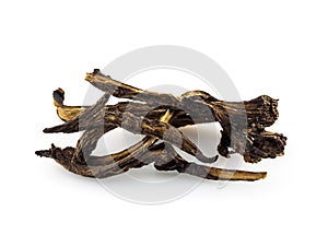 Dry comfrey roots or Symphytum on a white background