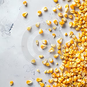 Dry corn kernels for popcorn on white background, .Generative AI