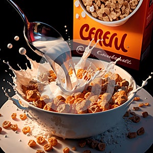 Dry cornflakes in a bowl with milk AI generated photo