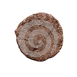 Dry cow dung cake on white background. Also known as kande or uple in India. Use for hawan kund, fire, winter season