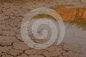 Dry cracked earth background in arid season. Many Province of North East in Thailand the ground dry. Brown cracked soil in the sum