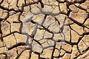 Dry cracked earth background in arid season. Many Province of North East in Thailand the ground dry. Brown cracked soil in the sum