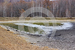 Dry cracked soil, dry lake shore