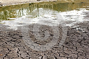 Dry cracked soil, dry lake shore