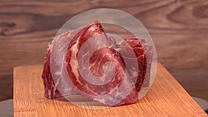 Dry-cured Spanish ham, Serrano ham, Bellota ham, Italian prosciutto crudo or Parma ham, wagyu slice