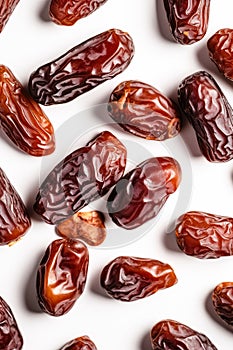 Dry dates isolated on white background, top view. Ai generated