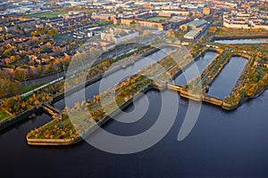 Dry docks now redundant and wetlands area on the River Clyde