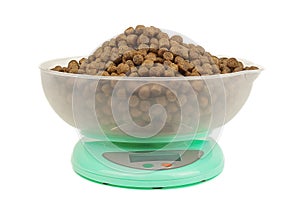 dry dog food on scales