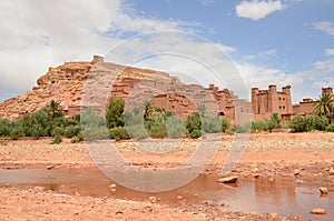 Dry Draa River at AÃ¯t Benhaddou Kasbah in Ouarzazate in High Atlas Mountains, Morocco