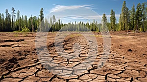 Dry earth contrasted with untouched forest