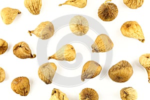 Dry figs isolated on white background. Pattern texture