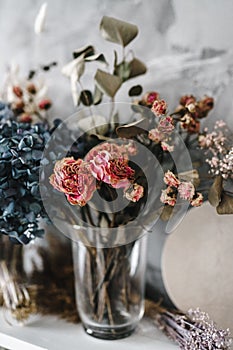 Dry flowers in the interior, bouquets of dried flowers