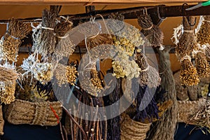 Dry flowers and some herbs for sale in a traditional fair