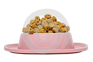 Dry food for dogs or cats in a bowl isolated on a white background. Food is good for animals