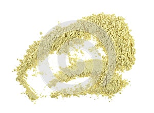 Dry ginger powder isolated on white background, top view