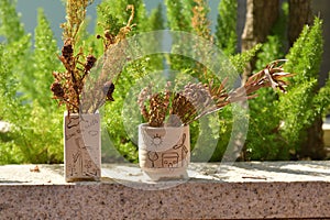Dry grass Ceremic clay Flower Vase photo