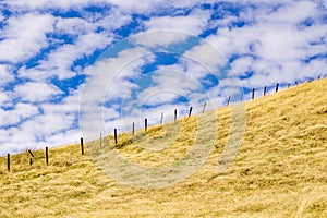 Dry grass covered hills in Joseph Grant County Park, San Jose, California