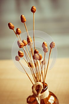 Dry grass flower on wood background